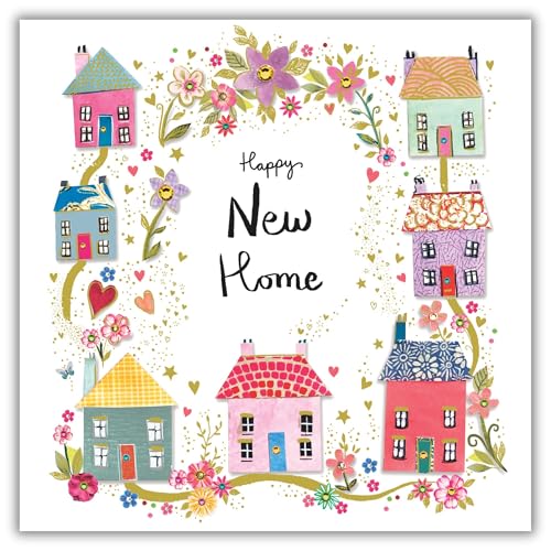 New Home Congratulations Card - Houses and Flowers