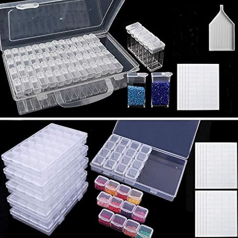 SGHUO 6 Pack 28 Grids Diamond Painting Boxes and 64 Slots 5D Diamond Painting Storage Containers with 600pcs Label Stickers for DIY Art Craft, Sewing, Nail Diamonds Cover