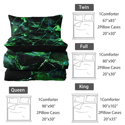 Image of Nttopship Green Comforter Set Twin Size,Green Marble Bedding Set 3 Pcs Bedding for Adults, Marble Room Decor with Comforter and 2 Pillowcases Soft and Lightweight B-Side Black