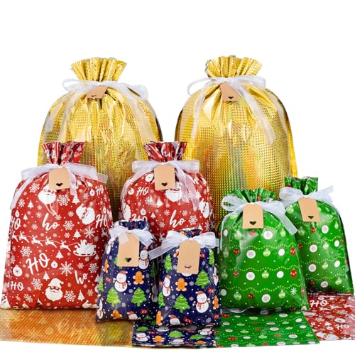 Asoulin Christmas Drawstring Gift Bags with Tags - 40 Pcs