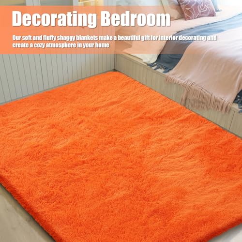 8x10 Fluffy Area Rugs for Living Room,Shag Area Rug for Bedroom,Soft Orange Fuzzy Rug Non-Shedding Indoor Plush Carpet for Kids Bedroom Nursery Home Decor