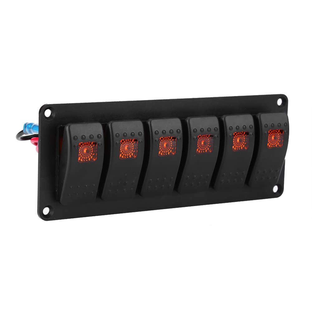 6 Gang LED Switch Panel,12-24V 6 Gang Rocker Switch Panel for Car RV Boat Yacht Marine(Orange LED)