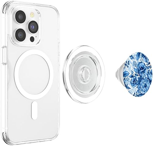 Miniatura 3 de Bonito patrón floral francés azul y blanco tan bonito PopSockets MagSafe PopGrip para iPhone