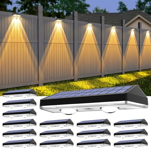Image of Solar Fence Lights Outdoor,2700 /4000 /6000K 3 Modes Bright Lens LED Dusk to Dawn Deck Light Outdoor Waterproof,Solar Outdoor Lights for Backyard /Railing /Wall (16Pack)