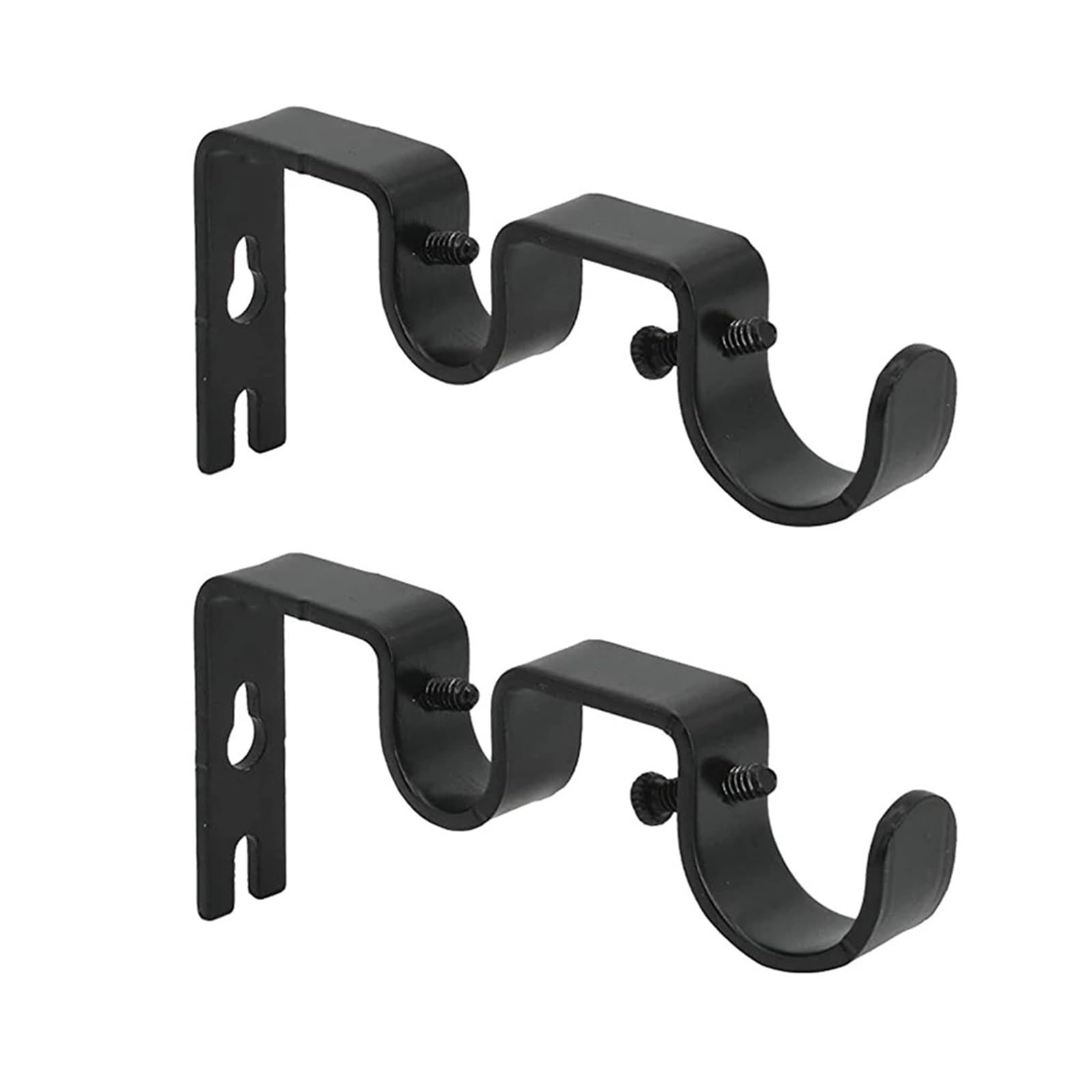 Catchorn Curtain Rod Brackets 2PCS Double Curtain Rod Holder Bracket Heavy Duty Window Shower Drapery Wardrobe Pole Support Braces Black Silver for Bathroom Balcony Kitchen Cupboard