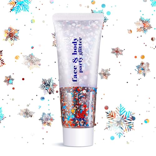 Christmas Face Glitter - Holiday Gift for Women Girls, Chunky Sparkling Glitter Makeup, Party Costume Accessories Christmas Stockings (USA Pride Body Glitter)