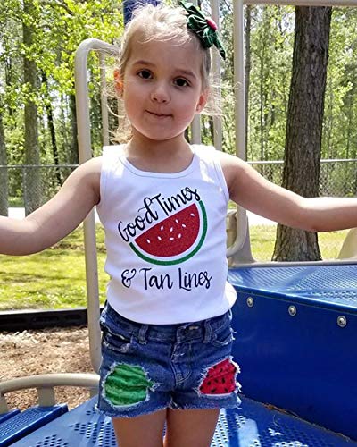 Honganda 2Pcs Toddler Kids Baby Girl Watermelon Outfits Sleeveless Tank Top+Denim Shorts Summer Clothes (White+Watermelon, 3-4T)