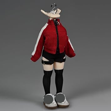 1/12 Scale Female Clothes Red Sporty Jacket Clothing Model for 6-inches Action Figure Body, Fashion Street Action Figure Loose Casual Coat 1/12 Clothing Accessory Costume Outfit