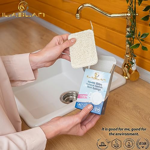 Image of Natural Loofah Dish Sponge Scrubber | Double-Sided | Eco-Friendly, Natural,%100 Organic, Biodegradable and Reusable Dish Loofah Kitchen Sponges | 3 Count (1 Pack) (12X8 CM)