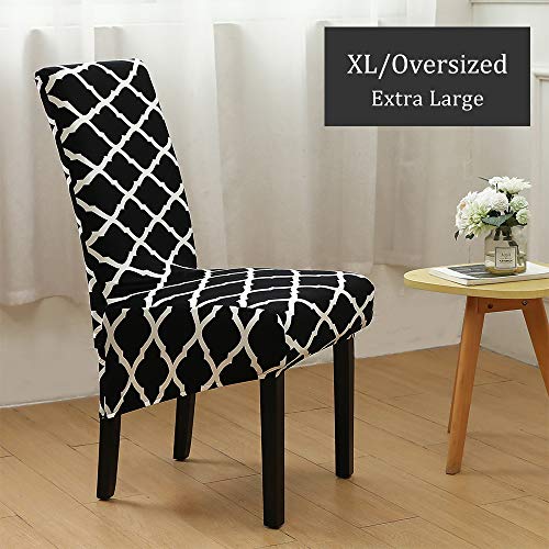 Stretch Dining Chair Slipcovers, Removable Washable Soft Spandex Geometric Print Large Dining Room Chair Covers For Kitchen Hotel Table Banquet (2 Per Set, Black) #TOP1