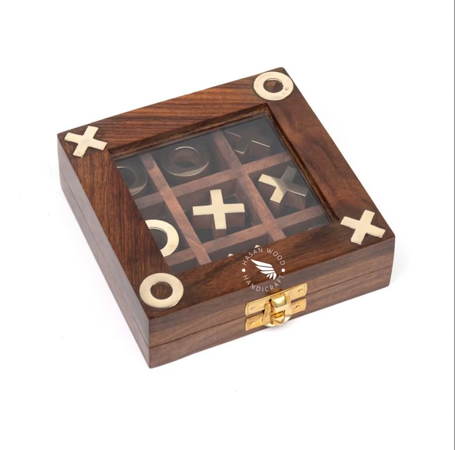 Wooden Tic Tac Toe | Knoughts and Crosses Game | Handmade 2 Player Board | Excellent Wood Crafting with Premium Finish