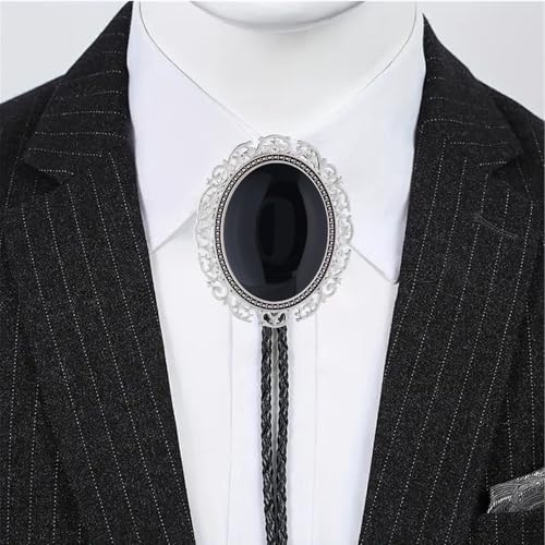Image of Jeilwiy Bolo Tie for Men Real Stone Westwern Cowboy Ties Silver Bolos Women Leather Necktie Gift for Birthday Christmas