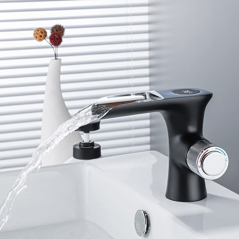 Robinet de lavabo numérique noir mitigeur cascade eau chaude et froide