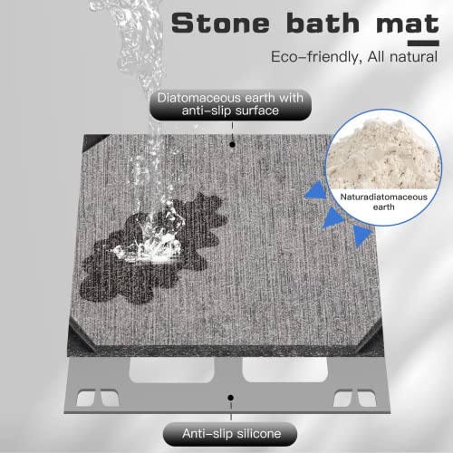 Jc Wang Diatomaceous Earth Stone Bath Mat, Quick Drying Anti Slip Diatomite Bathtub Rug For Bathroom 24.1" X 15.8" (Gray) #TOP4