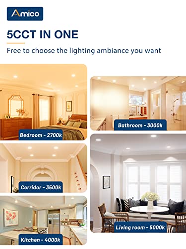 Amico 12 Pack 4 Inch 5Cct Ultra-Thin Led Recessed Ceiling Light With Junction Box, 2700K/3000K/3500K/4000K/5000K Selectable, 11W Eqv 70W, Dimmable Can Light, 800Lm High Brightness Downlight - Etl&Fcc #TOP1