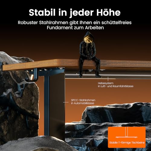 ErGear Höhenverstellbarer Schreibtisch 140x70cm 4-Speicher geteilte Platte – Ansicht 3