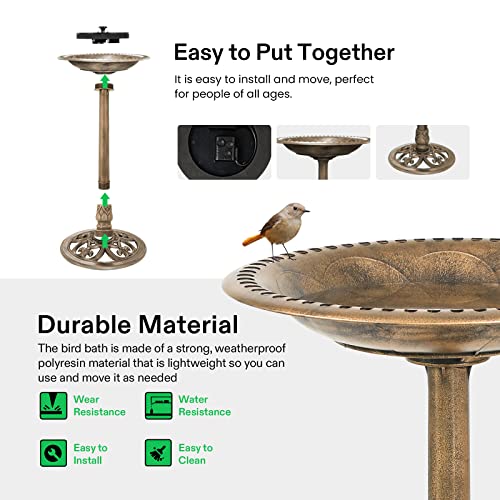 Image of VIVOSUN 28 inch Solar Bird Bath, Solar Powered Pond Fountain Combo Set for Outdoors, Gardens, Patio, Yard, Deck, Golden