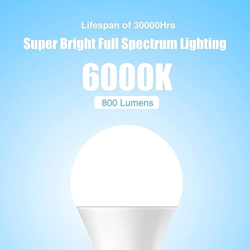 Miniatura 5 de Bombilla de espectro completo, bombillas de luz solar natural de 6000 K, bombilla LED equivalente a 9 W 60 W, bombillas naturales A19, bombillas LED