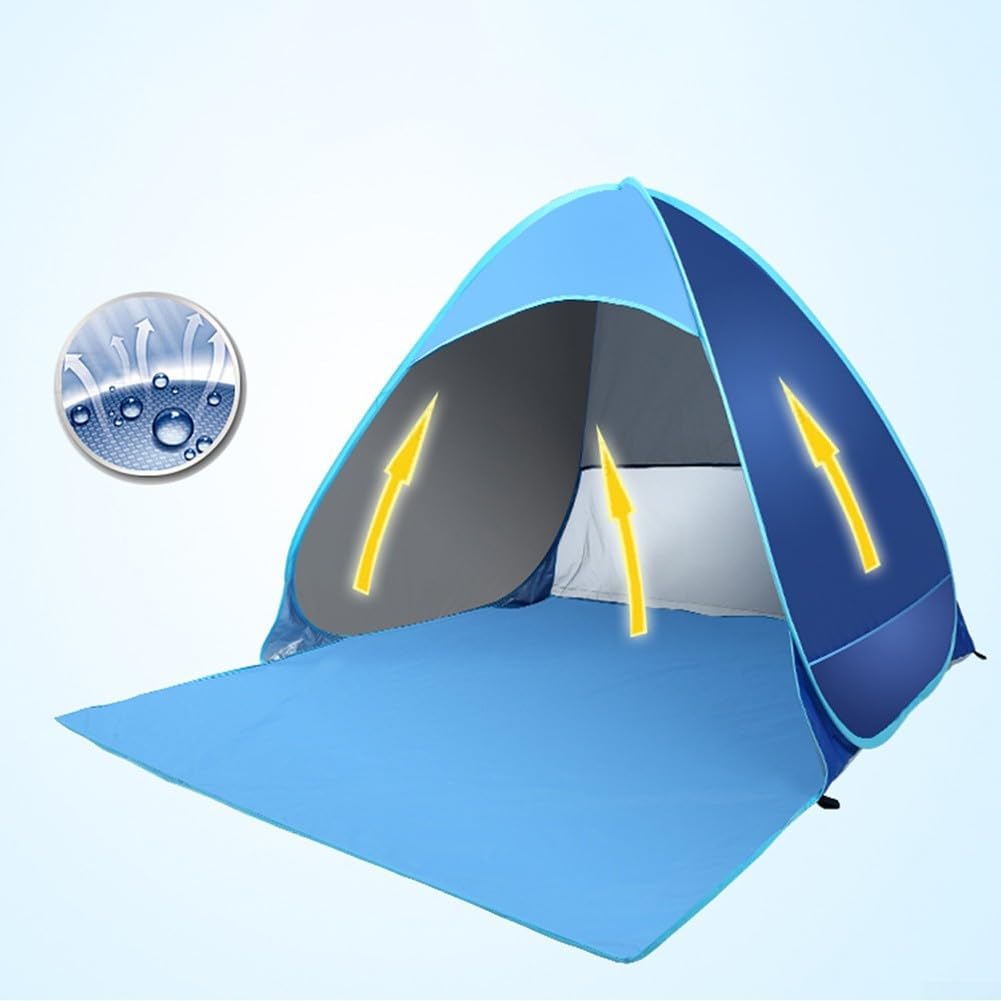Tenda da spiaggia pieghevole istantanea con funzione di apertura automatica, protezione UV 50+ e picchetti in acciaio per ancoraggio sicuro al suolo