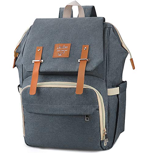 Diaper Bag Backpacks, Junlion Waterproof Nappy Changing Backpacks with Hooks + Separate Changing Pad (Gray)