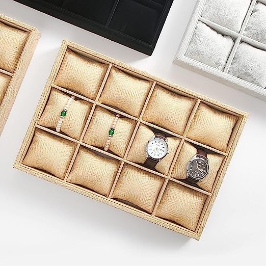 Image of 12 Pillow Watch /Bangle Jute Jewellry Drawer Organizer Tray Stackable Tray, Gold