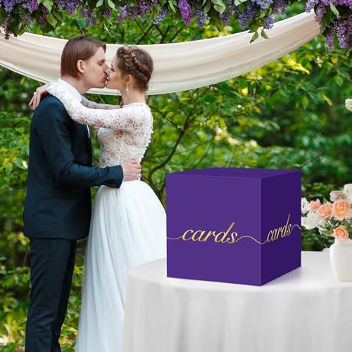 Image of Purple Card Box Gold Foil Wedding Favors Gift Card Boxes Post Box Receiving Money Box Holder for Wedding Reception, Baby Showers, Anniversary, Birthday Party, Retirement, Graduation Envelope Holder