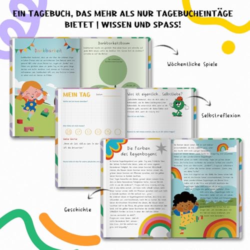 BIROYAL 5-Minuten Gefühlstagebuch Kinder 6-12 Jahre - 24 Wochen Tagebuch Mädchen & Jungs - Gefühle Buch Kinder für Dankbarkeit erlernen und Selbstbewusstsein vertrauen - Dankbarkeitstagebuch Kinder