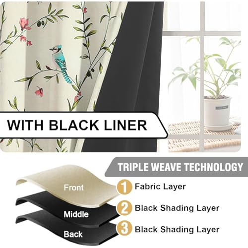 Image of Cloth Fusion Printed 100% Blackout Window Curtains 5 Feet Long Set of 2, Room Darkening Parda with Stainless Steel Grommets for Home Decor (5x4.5 Feet, White Forest)