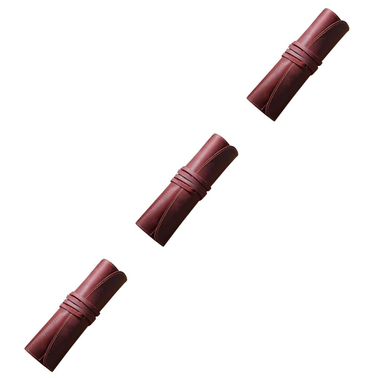 TEHAUX 3piezas Funda De Cuero Vintage para Lápices y Bolígrafos Estuche De Piel De Vacuno para Organizar Instrumentos De Escritura Diseño Retro Rojo Burdeos para Uso Diario Oficina o