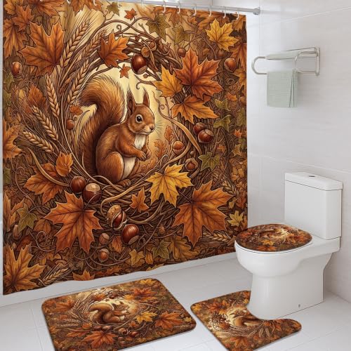 Rideau de douche tissu imperméable marron avec tapis 183cm - 2