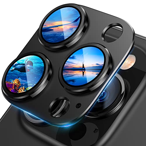 UniqueMe for iPhone 13 Pro/iPhone 13 Pro Max Camera Lens Protector [Strong Drop Protection] [Not Easy to Fall-off] Metal Ring Tempered Glass Rear Camera Screen Cover - Graphite