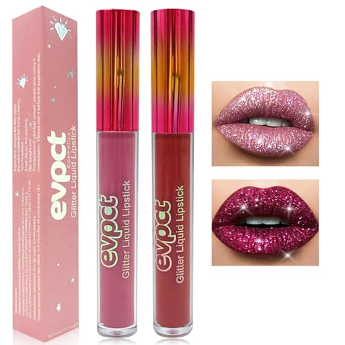 Likesing 2 Pezzi Rossetto Lunga Durata Set Lucidalabbra Rossetti Kit Labbra Opaco Glitter Liquido Volumizzante Matte Regalo Donna (2 Pezzi (1,2))