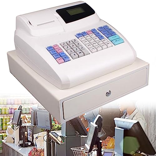 XNZJHPP Caja registradora electrónica multifunción de 48 Teclas, Cajas Inteligentes con Impresora térmica, para Empresas, con Pantalla Principal y Pantalla para Clientes (White)