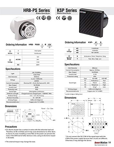 HRB-PS50IR110V, Buzzer, 30mm Panel Hole, 80dB, Intermittent Sound, IP40, 110V AC/DC