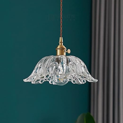 WANGLL Clear Shade Brass Ceiling Hanging Lamp Modern Pattern Glass Pendant Light Dining Table Light Fixture Chandelier, Kitchen Island Bedroom Bedside Suspended Lamps, E27 Socket Change for The Better WANGLL