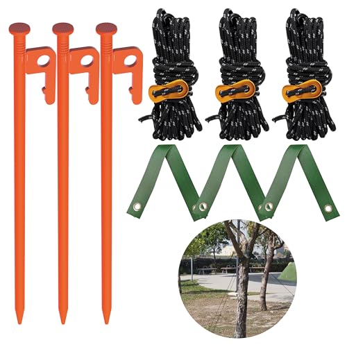 Tree Stake Kit Heavy Duty Tree Stakes and Supports for Leaning Trees Metal Stake for Straightening Kit with 3 Set Tree Stakes for Staking and 13.12 Feet Tree Rope