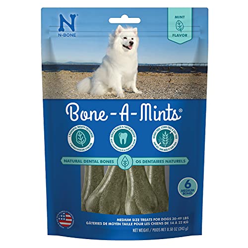 Bone-A-Mints All Natural, Wheat-Free Breath Freshening Bone, 8.58-Ounce, Medium, 6-Pack