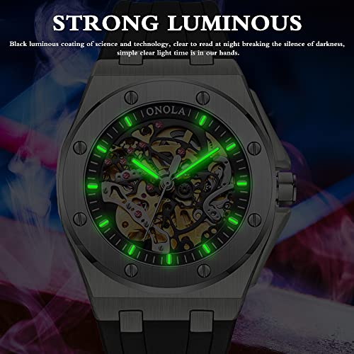 Image of Tiong Fashion Automatic Watches Mechanical Wrist Watch Golden for Mens Skeleton Watches with Stainless Steel Transparent Dial