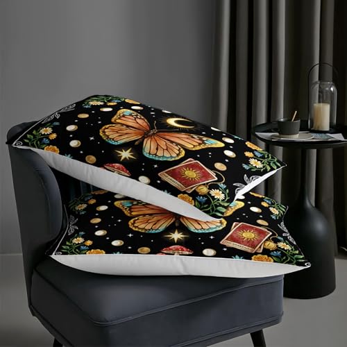 Image of AILONEN Full Celestial Butterfly Comforter Set, Moon Phase Botanical Mushroom Bedding, Boho Night Sky Decor, Lightweight Cozy Microfiber Teens Gamer Cool Loft