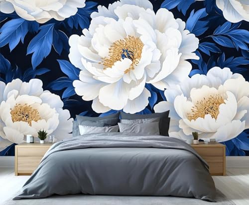 Decoración Mural Moderna 3D Dormitorio Hoja De Flor Blanca Tv Dormitorio Papel Tapiz Mural Sala De Estar-300Cm×210Cm