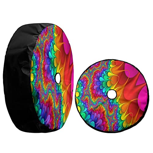 Image of Tie Dye Abstract Rainbow Color Spare Tire Cover with Backup Camera Hole Wheel Tire Cover Fit Trailer, RV, SUV and Many Vehicle 18inch