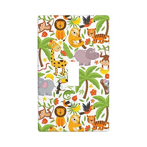 Tgubjgv Jungle Animals Tiger Koala Giraffe Cute Light Switch Cover 1-Gang,Decorative Single Toggle Wall Plate Switch Wallplate Cover Faceplate For Kids Teens Boys Girls Room Decor,4.50 Inch X 2.76"Inch cover