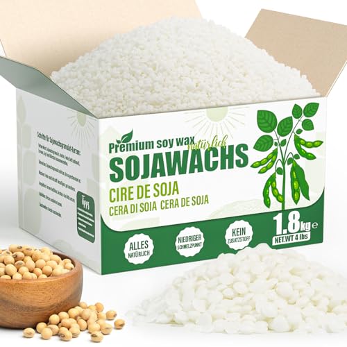 VEGISHINE Sojawachs für Kerzen Natürliches Sojawachs für Kerzenherstellung 2kg 1.8kg Kerzenwachs zum Gießen Kerzenwachsgranulat für die Kerzenherstellung Premium Sojawachs 1kg 2kg 5kg 10kg