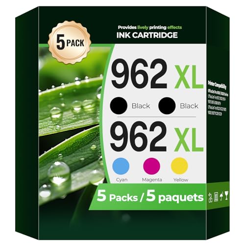 Image of 962XL Ink Cartridges Combo 5 Pack OfficeJet Pro 9010 9015 9020 9018 Compatible with HP 962XL Ink Cartridges HP962XL HP962 HP962XL /962 Printer for OfficeJet Pro 9015 9010 9020 9018 9025 9012 9014