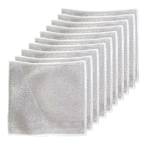 10PCS Multipurpose Wire Dishwashing Rags for Wet and Dry, Reusable Kitchen Cleaning Wire Dish Towels Dish Cloths, Lint Free Duster Cloth, Multifunctional Non-Scratch Wire Dishcloth (Single Layer)