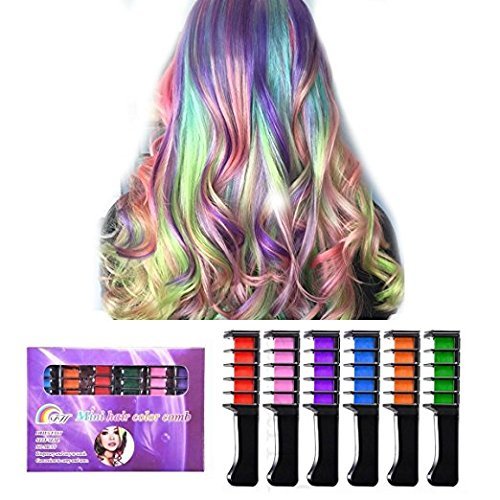 Temporary Hair Chalk Comb, Ociga Hair Color Comb with Non-Toxic and Safe for Kids, Great for Festivals Party Cosplay DIY (6-colors)