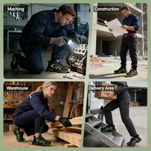 Image of Hogent Steel Toe Shoes for Men Women, Comfortable Wide Non Slip Work Shoes | ASTM Safety Steel Toe, Kevlar Puncture-Proof, Breathable, Lightweight, Wide Fit, Walking, Construction, Industrial, Warehouse