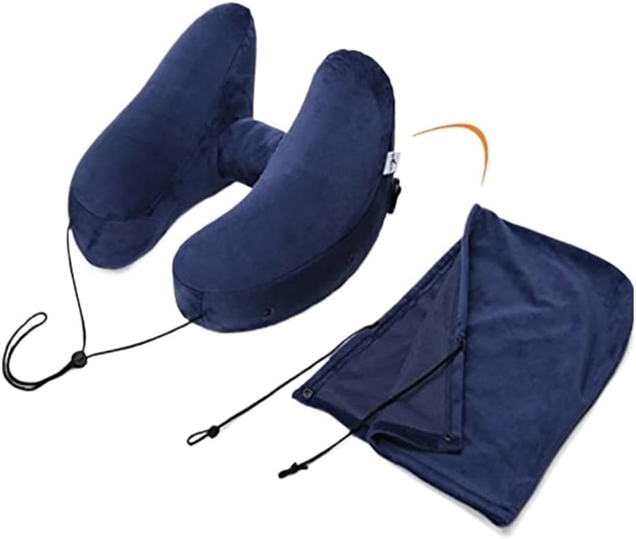1PC Neck Pillow Travel Inflatable U-Shaped Pillow H Hooded Aviation Neck Pillow with a Blackout Windproof Cap Portable