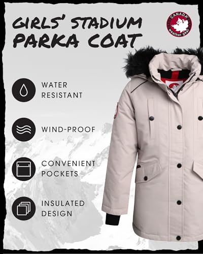 Image of CANADA WEATHER GEAR Girls Winter Coat - Long Length Faux Fur Puffer Ski Jacket Water & Wind Resistant Insulated Fleece Parka