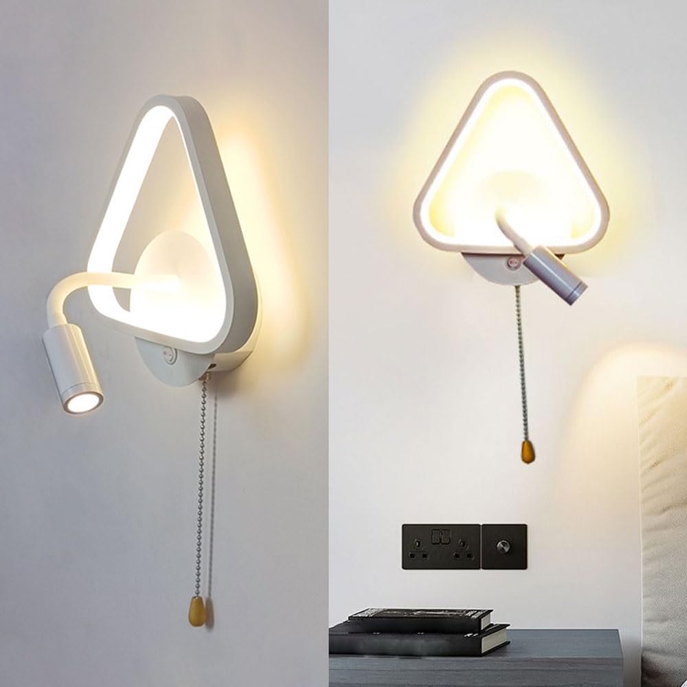 Lámparas de cabecera de iluminación de pared con cableado y aplique LED triangular blanco con switch 8